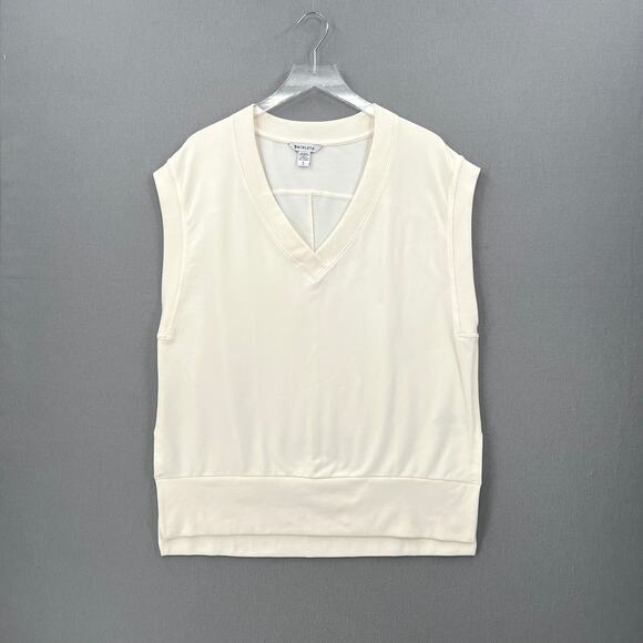 ATHLETA Retroterry V-neck Sweatshirt Top Womens Large Cream Sleeveless Pullover - Picture 2 of 13